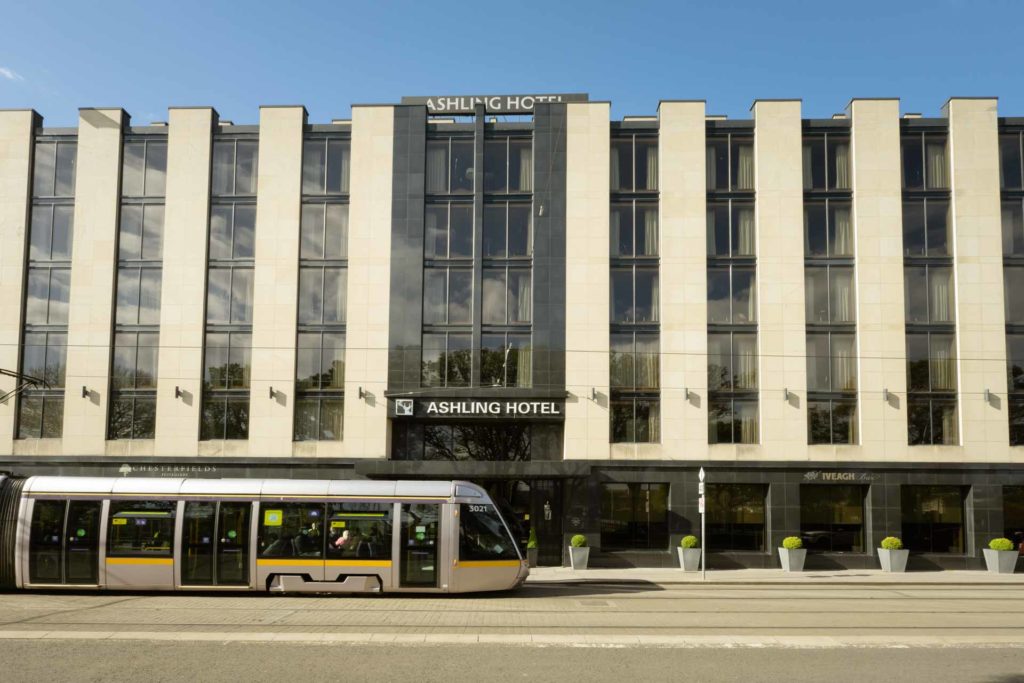Luas Tram Service Stoppped At The Main Enterance of Ashling Hotel, Dublin.