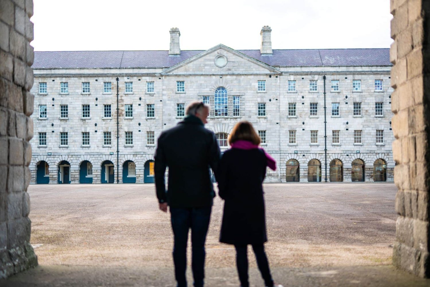 Tourists at Collins Barracks National Museum of Ireland enterance