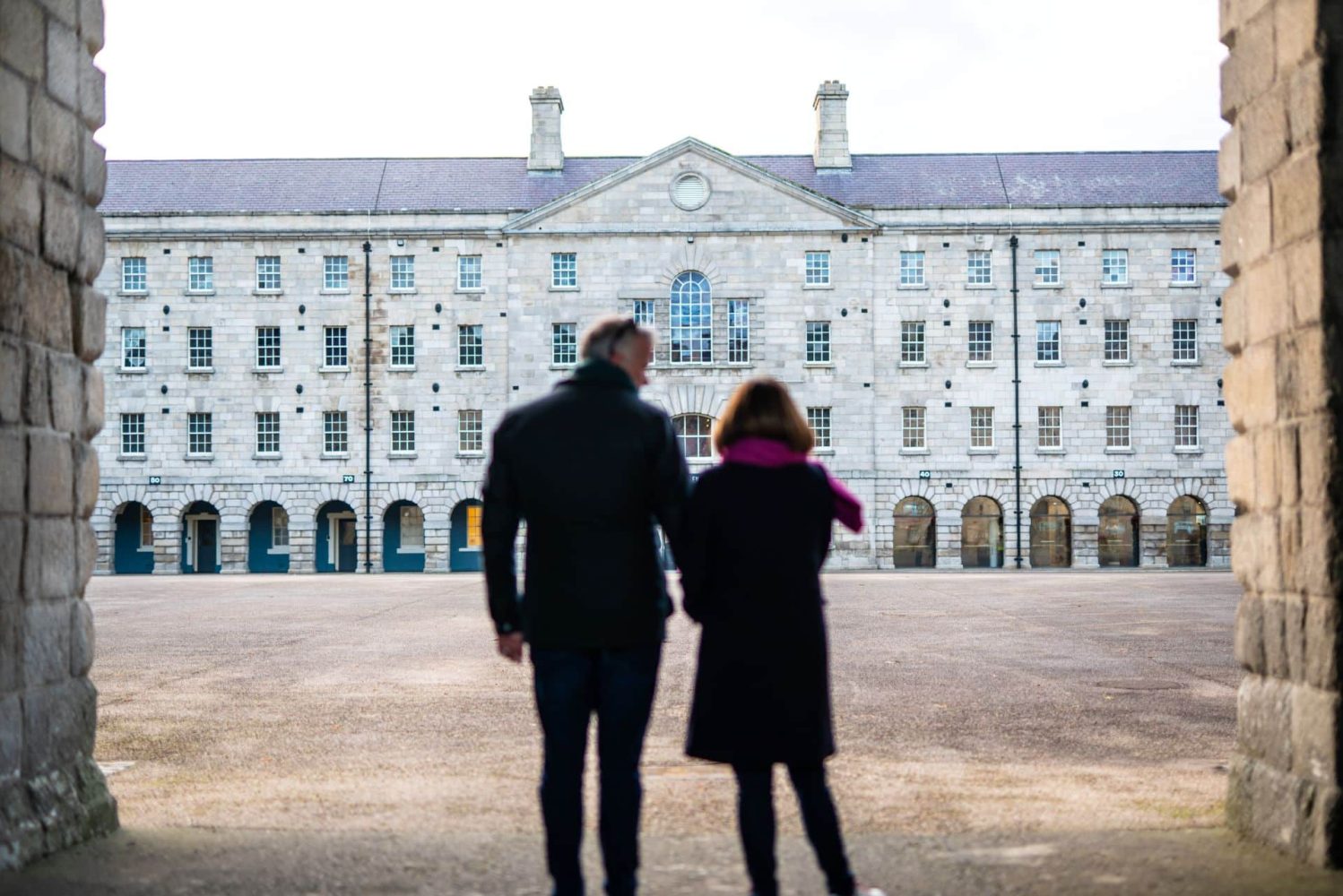 Tourists at Collins Barracks National Museum of Ireland enterance